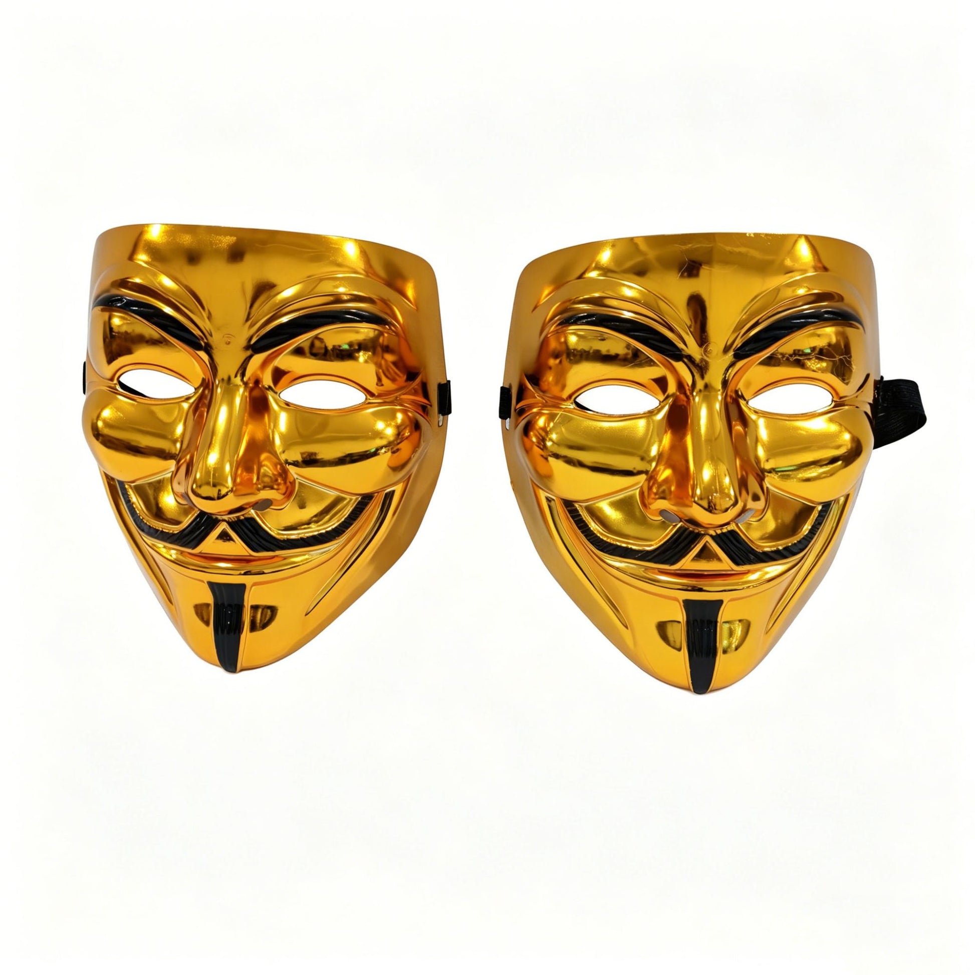 2pcs Metallic Gold & Silver Full Face Mask Set Anonymous Style Adjustable Strap Masquerade Halloween Cosplay Costume