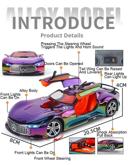 1:24 Visão GT 300SL Carro Esportivo Modelo Liga Fundida Brinquedos Som Luz Puxar para Trás Portas Abertas Veículos Miniatura Presentes para Crianças