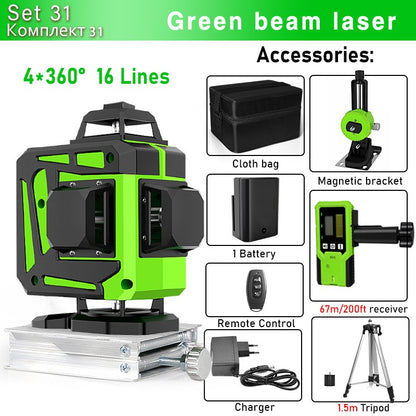 Nível a Laser Clubiona 16/12 Linhas linha verde Autonivelante 360 Horizontal e Vertical Nível a Laser de Feixe Verde Super Potente