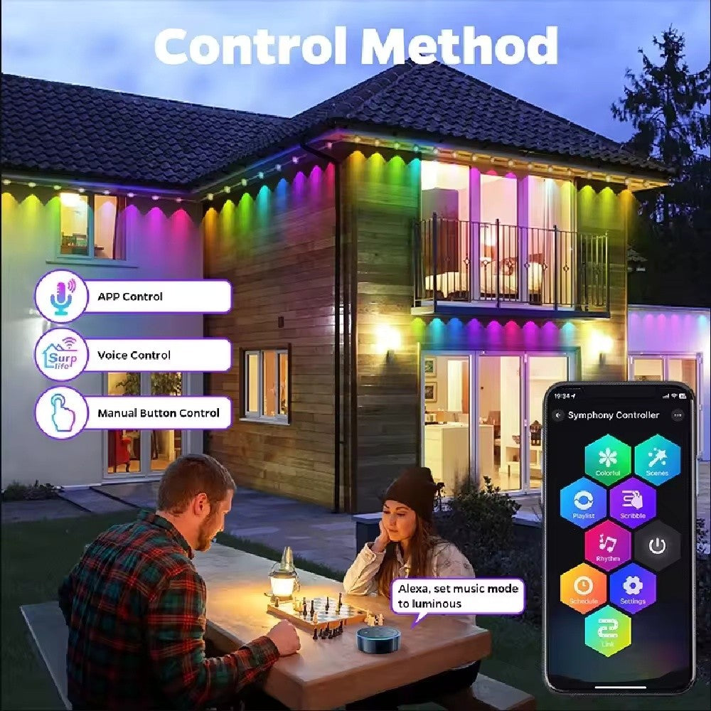? RGBIC Permanent Outdoor Lights PRO IP67 Waterproof LED Eave Lights Bluetooth APP Remote Control Music Sync DIY Scene Outdoor House Roof Christmas Decor String Lights
