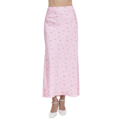 Summer Printed Fashion Long Skirt for Women High Waist Contrast Patchwork Slim E