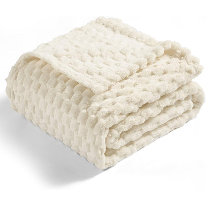 Manta de Tricô Branca Creme Felpuda Decorativa 3D Jacquard Flanela Fleece Super Macia de Pelúcia Aconchegante para Sofá Cadeira