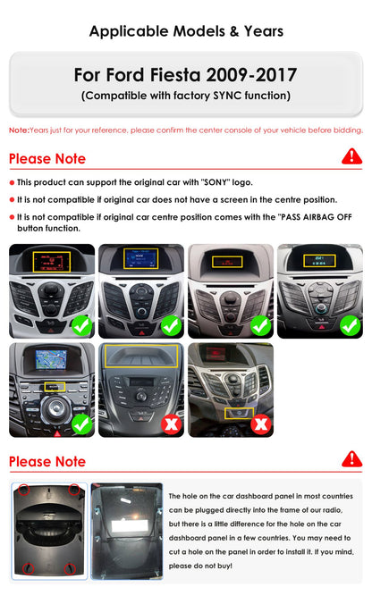 Para Ford Fiesta Mk7 2009-2017 CarPlay sem fio para Apple Android Auto Rádio Automotivo GPS RDS WiFi 4G 8 Núcleos Multimídia Estéreo 2din SWC