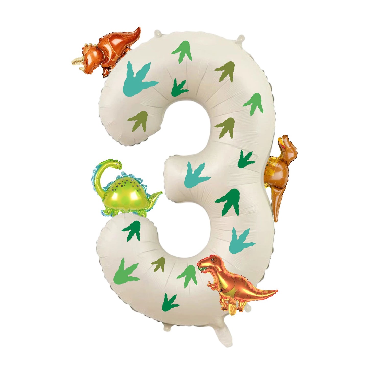 32 inch milky white aluminum foil digital balloon with 15pc dinosaur footprints and 4pc dinosaur balloons for birthday parties