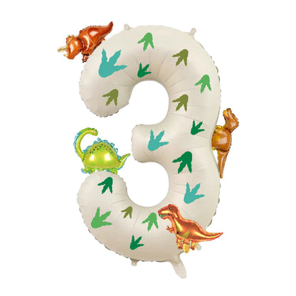 32 inch milky white aluminum foil digital balloon with 15pc dinosaur footprints and 4pc dinosaur balloons for birthday parties