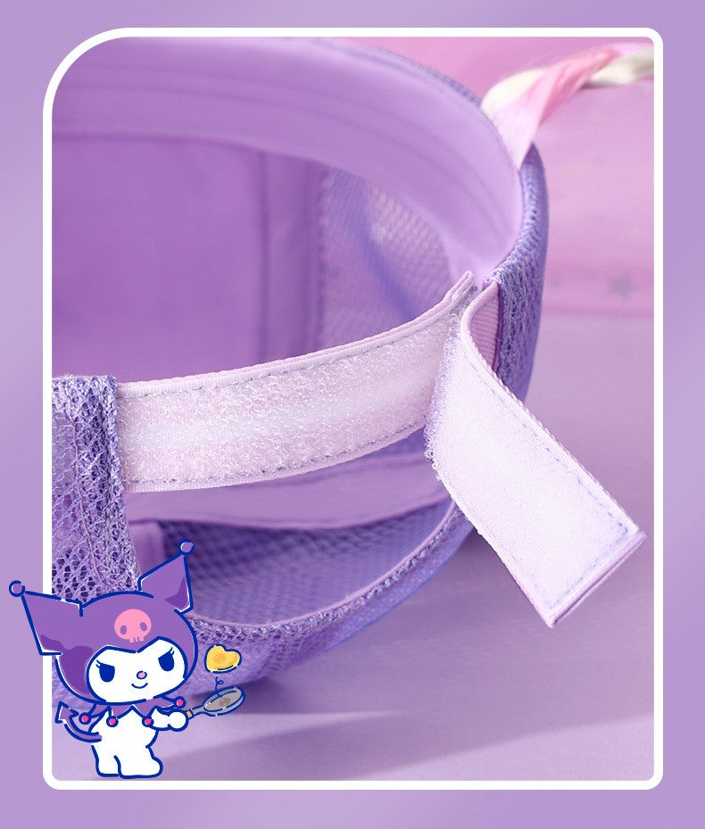 Sanrio Kuromi Baseball Cap Summer Sun Hats for Girl  Breathable Visor Hat  Kawaii Wig Braid Cute Kids Children Aged 5-10 Sunhat