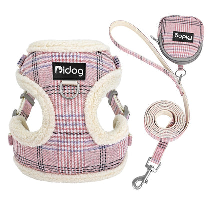 Conjunto de Coleira e Peitoral Respirável para Cães Peitoral de Pele para Cães Quente de Inverno Colete Corda para Passeio de Animais com Saco de Lixo para Cães Pequenos e Médios