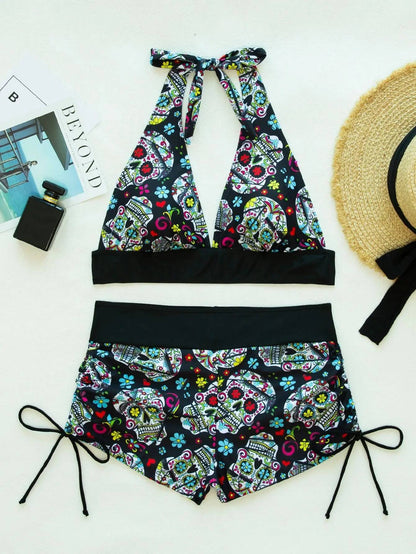 Conservative Skull Print Bikini Women's Swimsuit Flat Briefs New Arrival Swimwear from Mainland China Female Fashionable