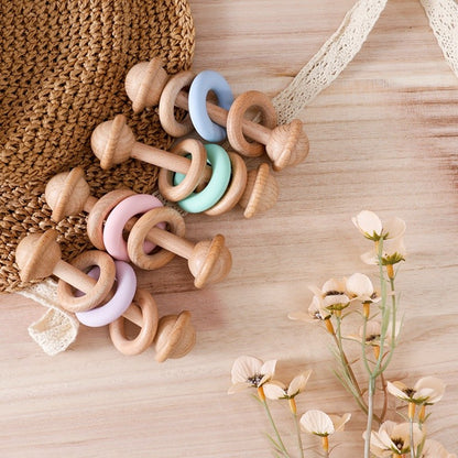 1Pc Baby Wooden Rattle Teether Toys Beech Wooden Ring Star Hand Music Rattle Teething Baby Toys Montessori Toys For Kids Gift