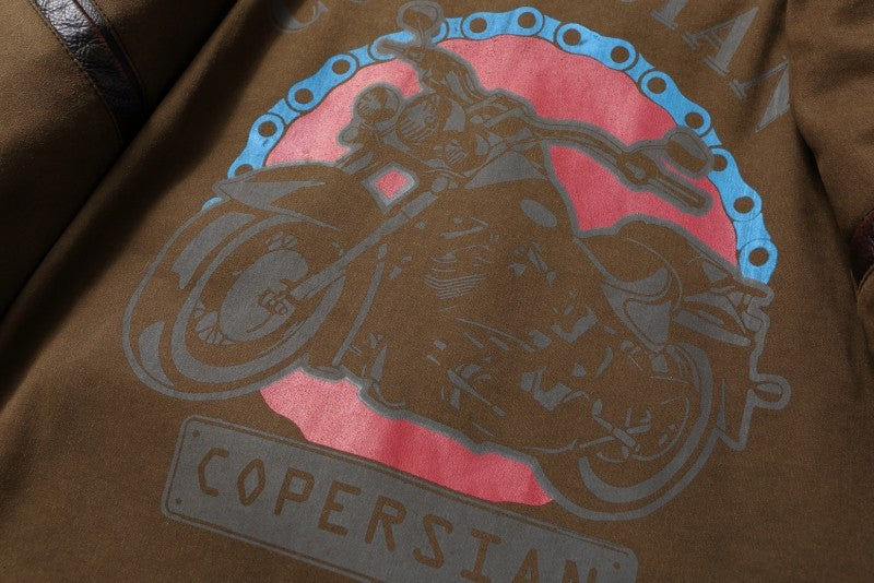 Fashionable Men's Motor Jacket Genuine Cow Leather Coat Male Outerwear Windbreaker Spring Autumn Cloth with Epaulet Brown