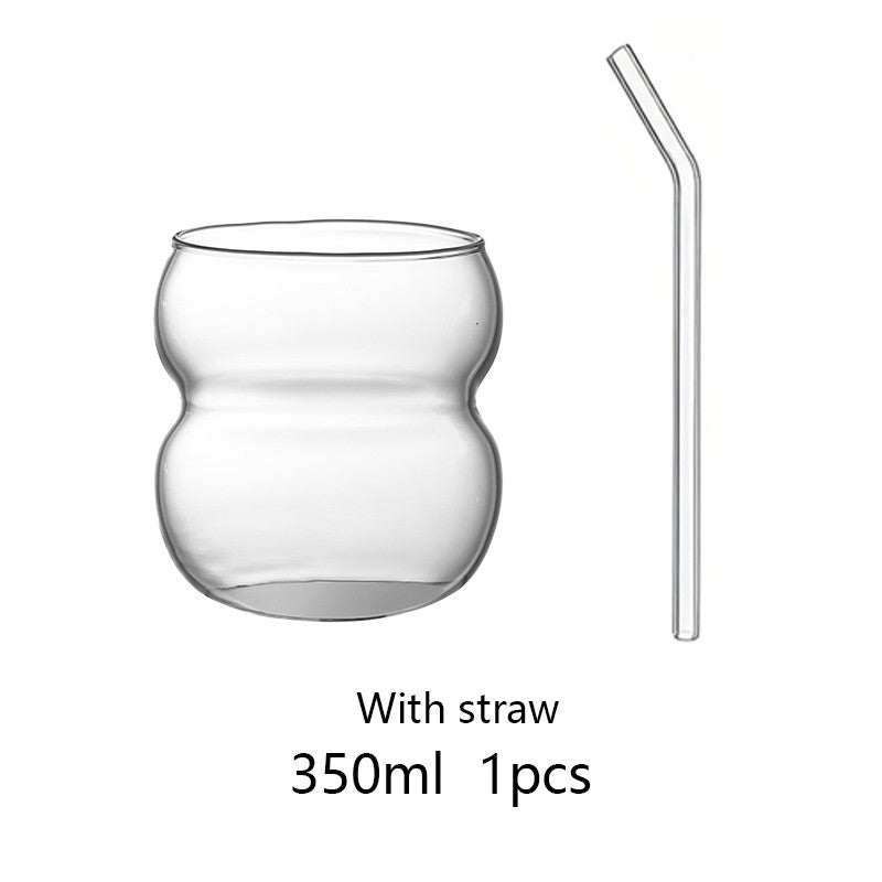 Copo de Vidro Transparente 350/550ml Copo de Café Gelado Com Canudo Copo de Sobremesa Suco Leite Caneca de Copos de Coquetel de Festa Xícara de Chá
