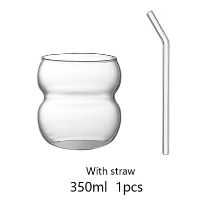 Copo de Vidro Transparente 350/550ml Copo de Café Gelado Com Canudo Copo de Sobremesa Suco Leite Caneca de Copos de Coquetel de Festa Xícara de Chá