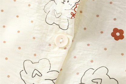 Kids Home Clothes 2Pcs Set Baby Loose Pajamas Fashion Girl Lace Floral Print Sleepwear Children Air Conditioner Long Sleeve Pant