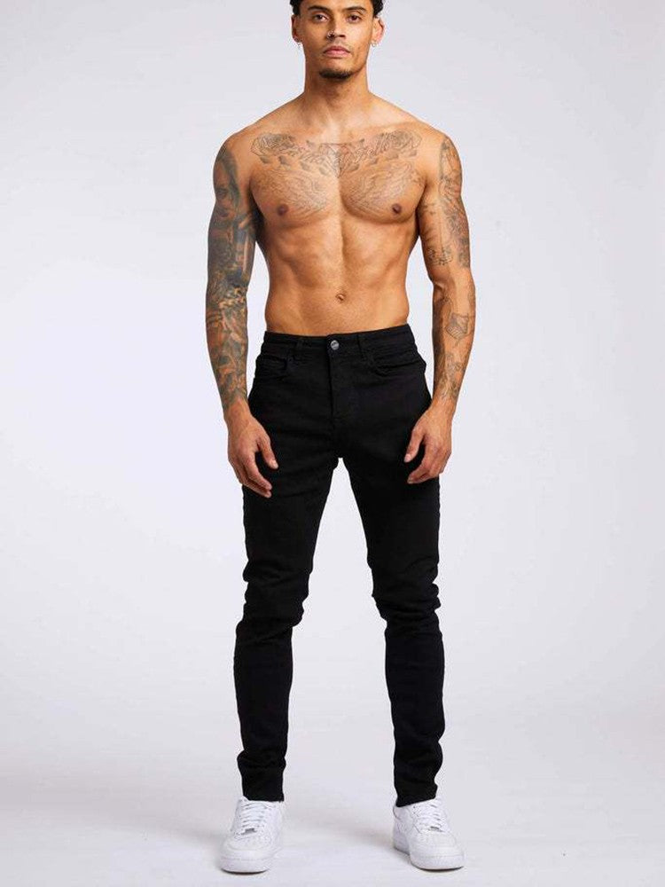 Calça Jeans Masculina Elástica Skinny Cor Sólida Calça Lápis Elástica Jeans Slim Fit Corrida Streetwear Calça Jeans Casual Preto