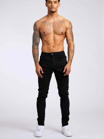 Calça Jeans Masculina Elástica Skinny Cor Sólida Calça Lápis Elástica Jeans Slim Fit Corrida Streetwear Calça Jeans Casual Preto