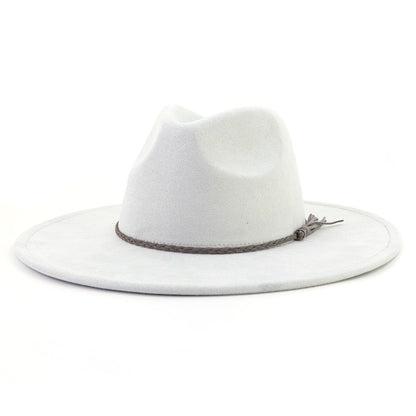 Suede Top Hat 9.5cm Wide Brim Fedora Hat Men Women Autumn Winter Felt Jazz Hats Classic Church Fedoras Chapeau Sombrero Mujer