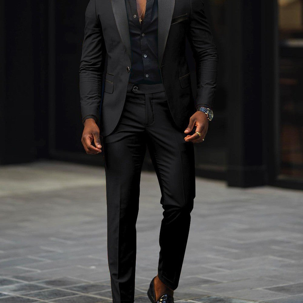 Men's New Fashion Business Casual Two-piece, Comfortable and Breathable Slim-fit Side Slit Single-button Suit Jacket+trousers