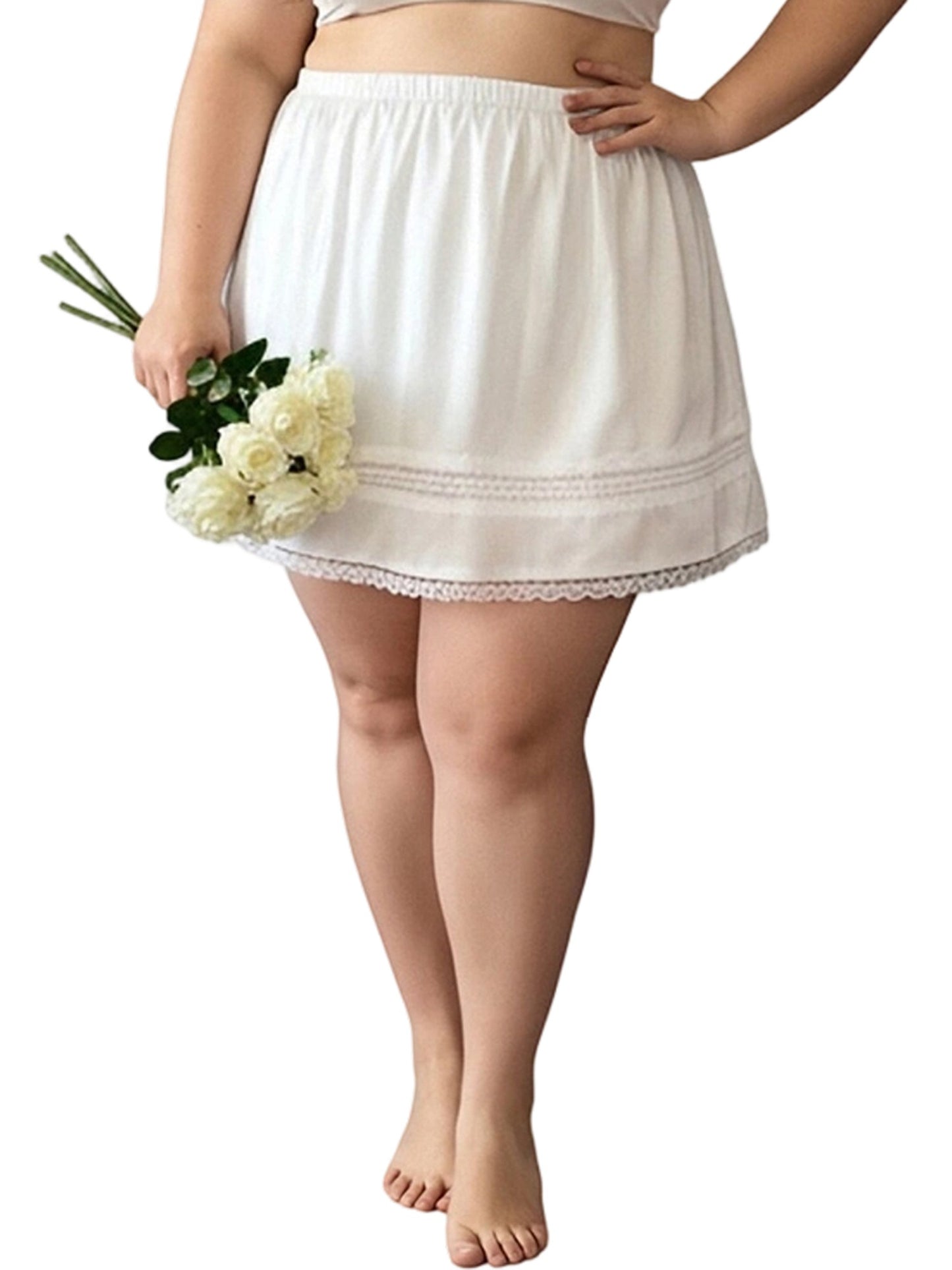 Women s Plus Size Lace Trim Skirt Summer Fashionable Casual Elastic Waist Mini Skirts