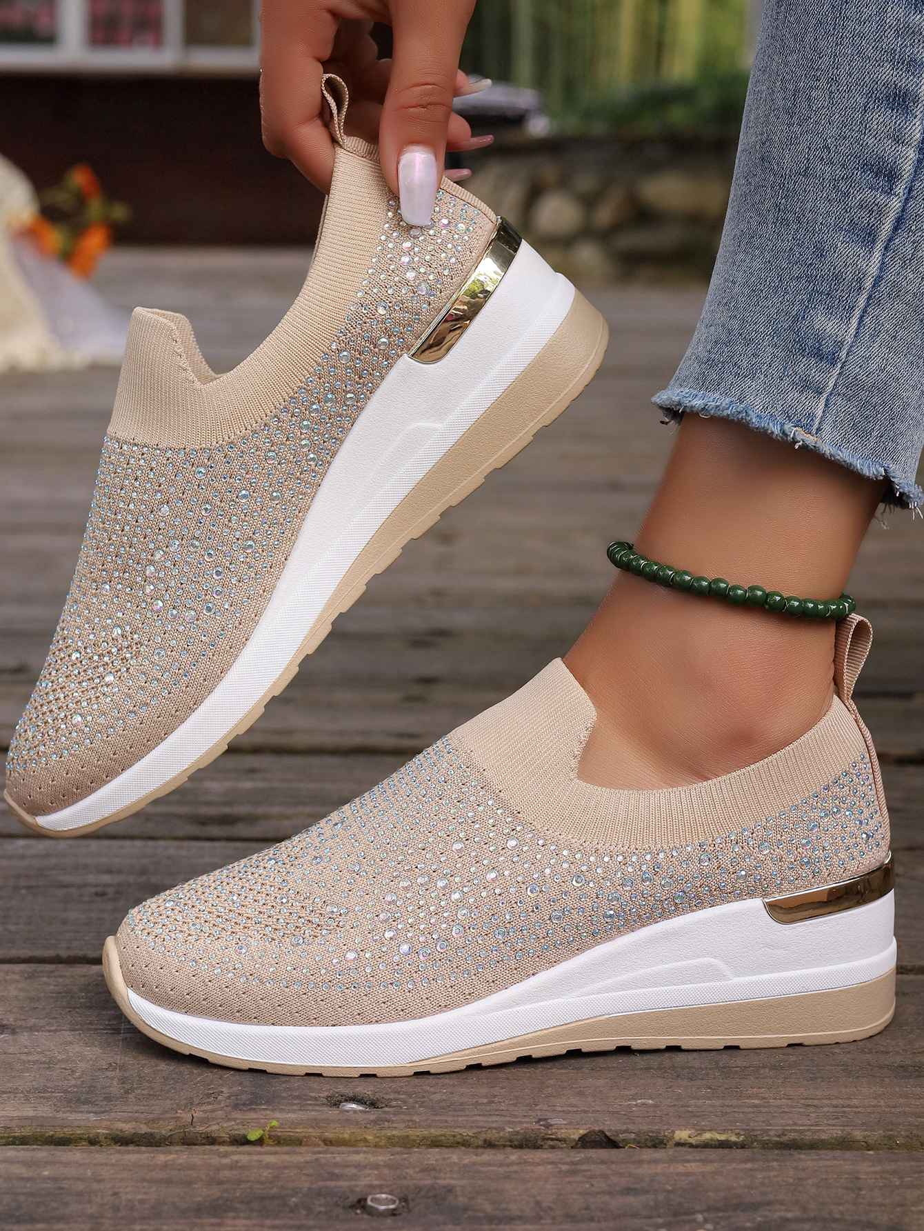 Women Wedges Platform Sneakers Autumn Fashion Round Toe Casual Sports Slip-on Shoes Woman Non Slip Vulcanized Shoes Plus Size 44