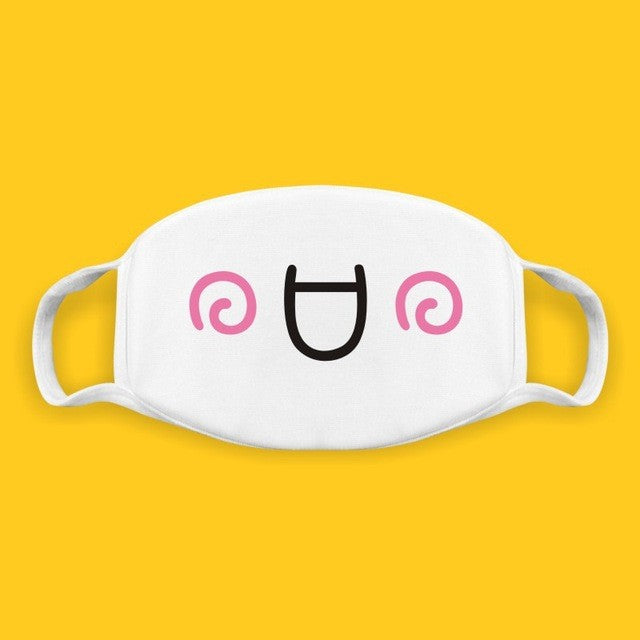 Super Cute Expression Smile Breathable Mouth Face Mask For Korean Black Kpop Unisex Kawaii Face Mouth Muffle Mask Cotton Anime
