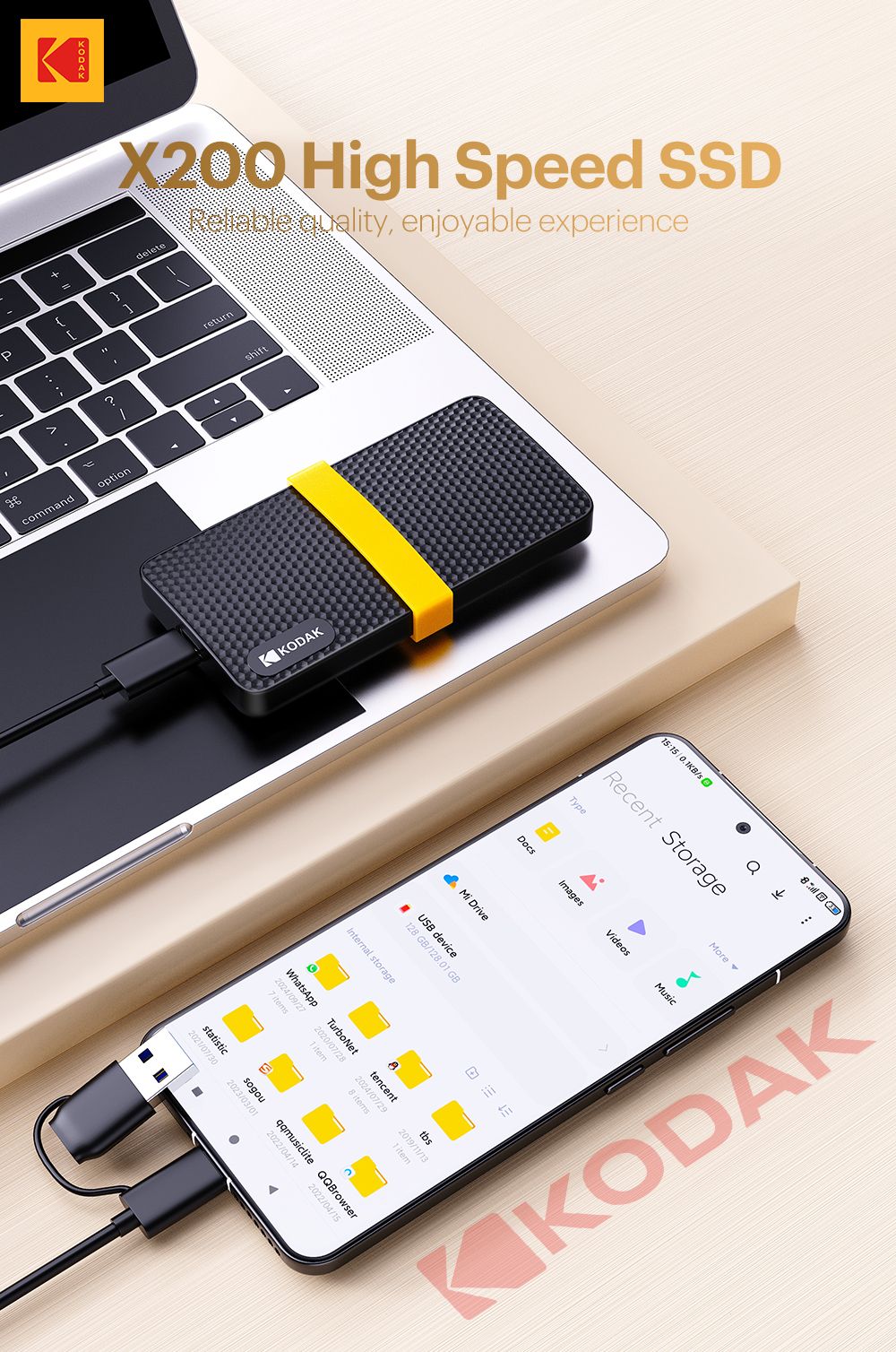 KODAK X200 External SSD Hard Drive HD Externo USB3.1 and Type- Mini Portable SSD 256B 512GB 1TB For Laptops Smartphone PS4 PC TV