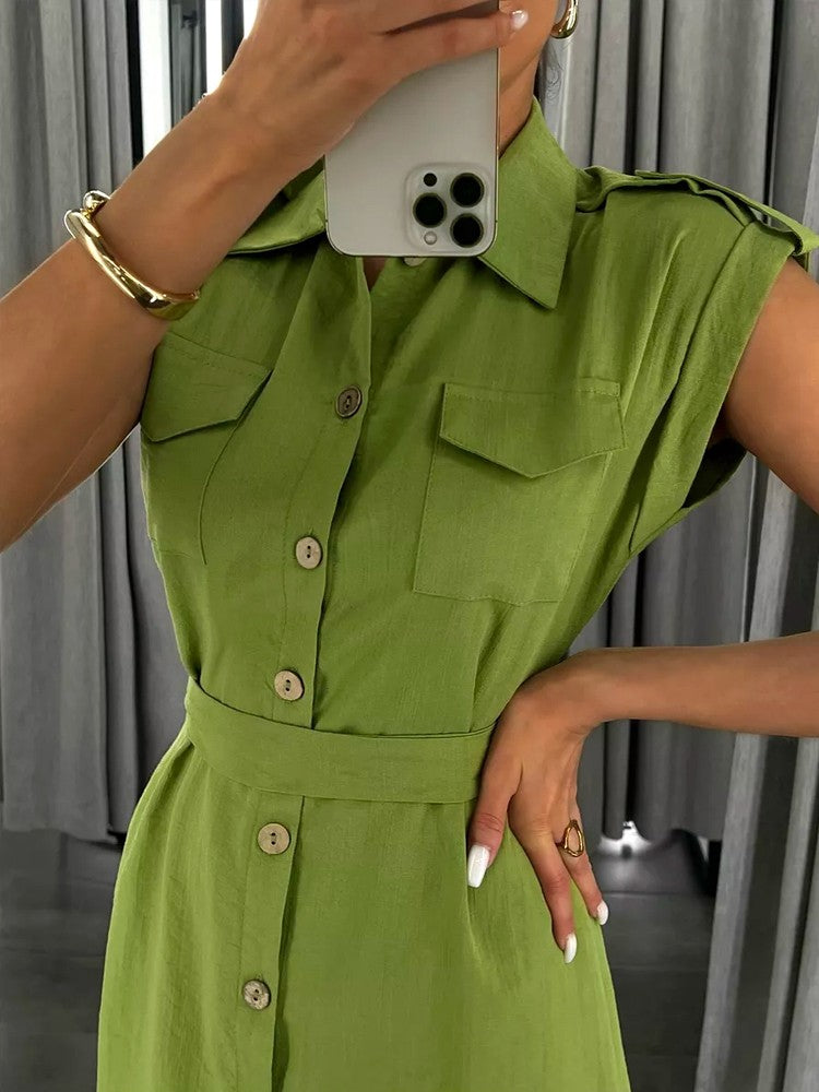 Women's Long Summer Dress Vintage A-line Casual Light Midi Dress Short Sleeve  E