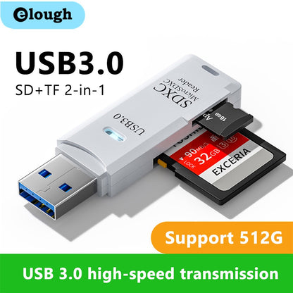 Leitor de cartão 2 em 1 USB 3.0 Leitor de cartão Micro TF SD Adaptador USB Leitor de cartão de alta velocidade Cartão de memória TF para acessórios de PC portátil
