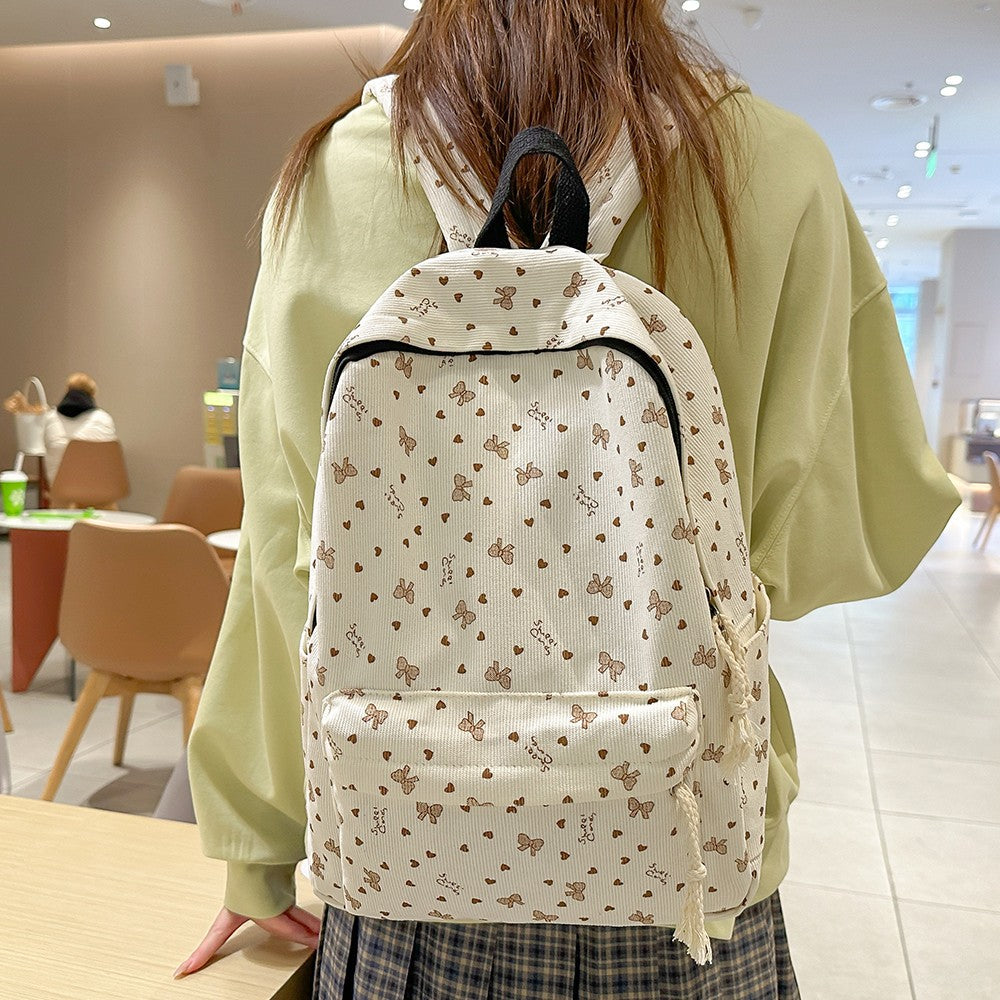 Mochila de Veludo Cotelê Outono Inverno Nova Mochila de Grande Capacidade para Aulas, Deslocamento, Mochila Versátil, Mochila de Viagem ao Ar Livre