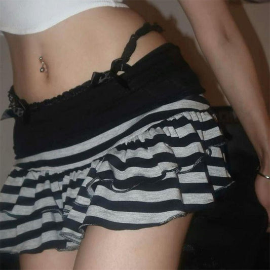 Dark Women Slim Clothes Japanese Summer Gothic Fashion Gray Striped Skirt Casual Vintage Y2K E-girl Sweet Harajuku Short Skirt