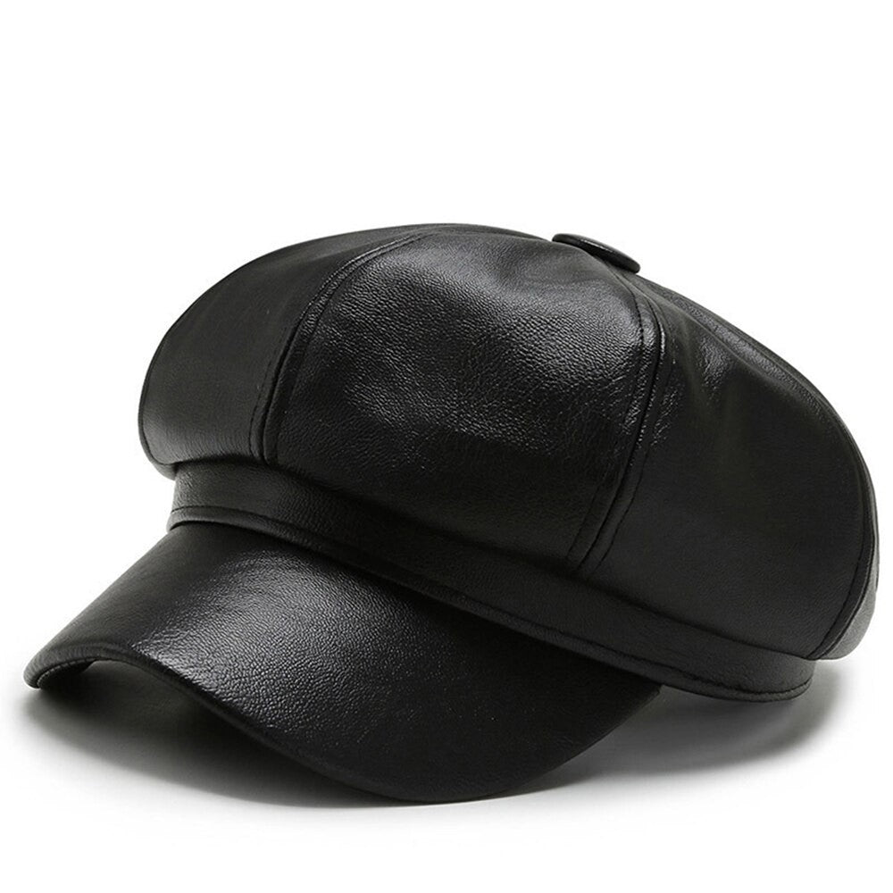 Chapéu Octagonal de Couro para Outono e Inverno Estilo Britânico Retrô Casual Boina Feminina Fofa da Moda Versátil
