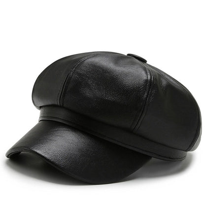 Chapéu Octagonal de Couro para Outono e Inverno Estilo Britânico Retrô Casual Boina Feminina Fofa da Moda Versátil
