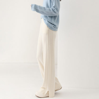 High Waist Wide Leg Woolen Pants Women's Loose Casual Black Long Trousers Autumn Fashion Elegant Commuting Style