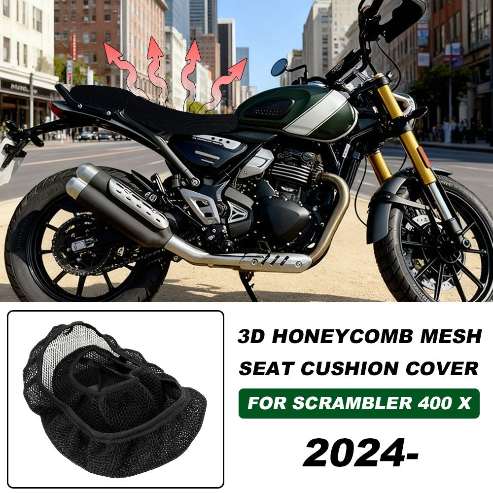 Capa de Assento Isolante com Fluxo de Ar em Tela 3D para Moto Scrambler 400X 2024, Almofada Ventilada, Impermeável e Resistente ao Calor