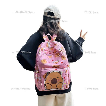 Mochila Infantil de Capivara Bonitinha de Grande Capacidade Desenho Animado Respirável Impermeável Ultraleve Adequada para Pré-escola