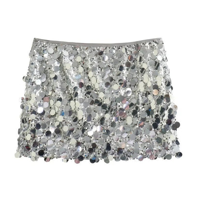 Silver Sequin Skirt Woman High Waist Mini Skirt Woman Fashion Shiny Glitter Eleg