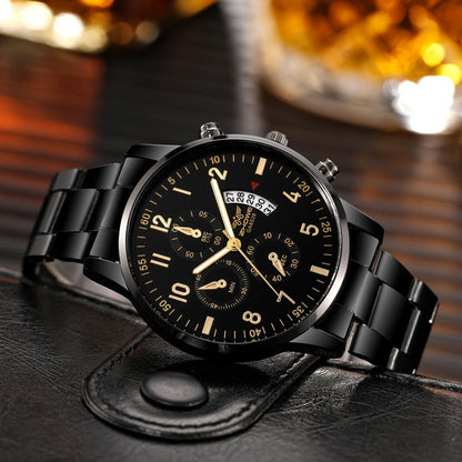 1PC Men's Luxury Watch Fashion Business Calendar Men's Steel Belt Watch Men's Christmas Valentine's Day Gift