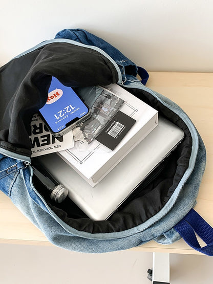 Men's and Women's Backpacks, Student Schoolbags, Large-Capacity Washed Denim Bags