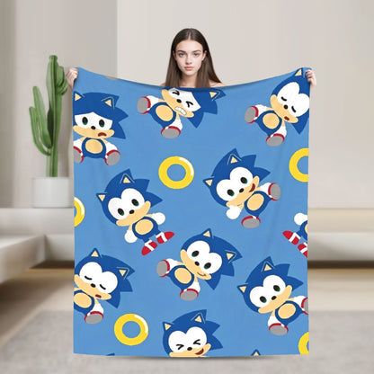 Manta Macia com Estampa de Pelúcia S-Sonic Retrô Desenho Animado Para Ar Livre Decorativa Flanela Cobertor de Cama