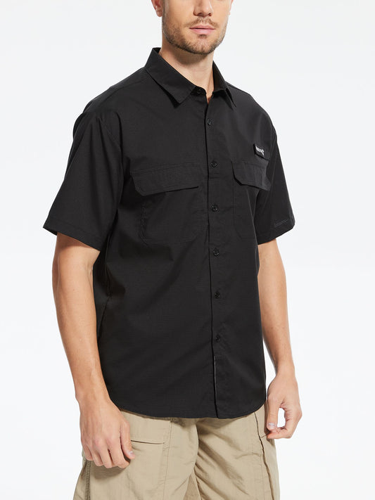 Men's UPF 50+ Short Sleeve Sun Protection Fishing Shirts, Rashguard Casual Button Down Fishing Hiking Shirt with Breathable Mesh