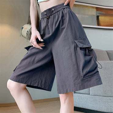 Solid Breathable Shorts Summer Women Fashion Trendy Brand Lightweight Drawstring Basketball Sports Fitness Large Middle Pants