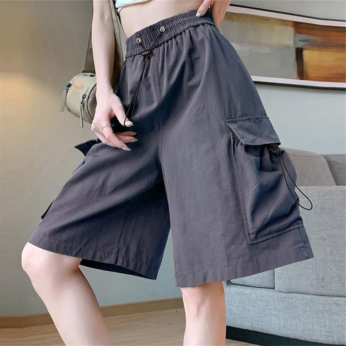 Solid Breathable Shorts Summer Women Fashion Trendy Brand Lightweight Drawstring Basketball Sports Fitness Large Middle Pants