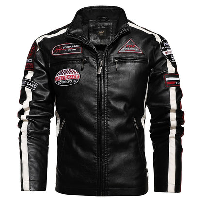 Vintage Motorcycle Jacket Men Fashion New Biker Leather Jacket Male Embroidery Bomber Coat Winter Fleece Pu Overcoat