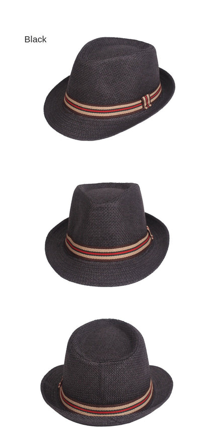 Chapéu de Palha Masculino Moda Primavera Verão Chapéus de Sol Praia Feminino Cor Sólida Fedoras Fita Listrada Casual Cowboy Jazz Cap Gangster Cap