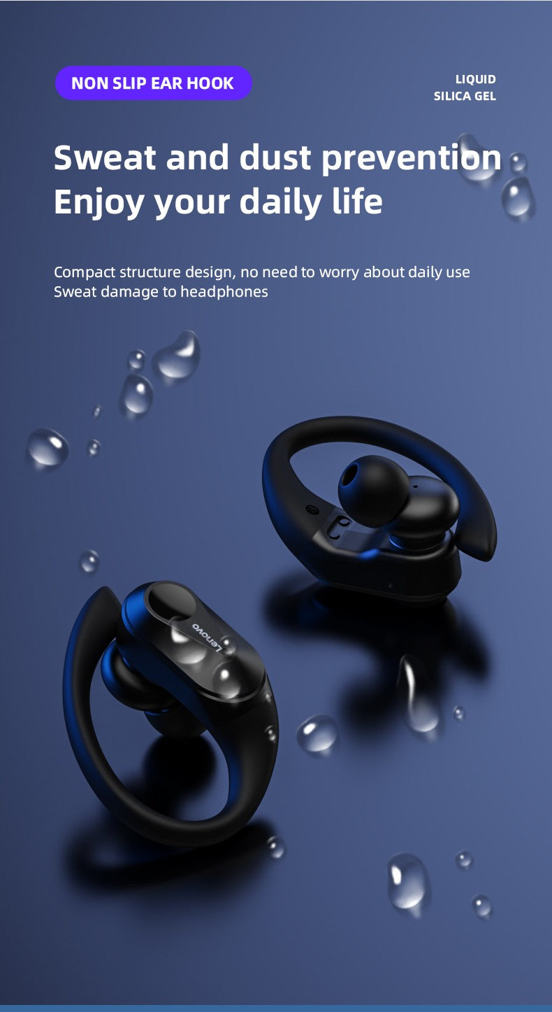 Fones de ouvido sem fio Lenovo LP75 TWS Bluetooth 5.3 com redução de ruído, gancho esportivo, estéreo HiFi, à prova d'água para jogos