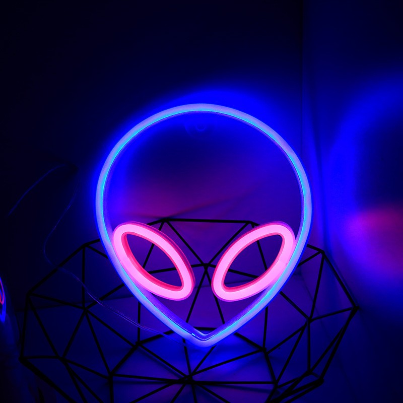 Neon Sign Alien Face Shaped Wall Hanging Lights for Home Game Room Saucerman  Plant LED Night Lamps Xmas Party Holiday Art Decor