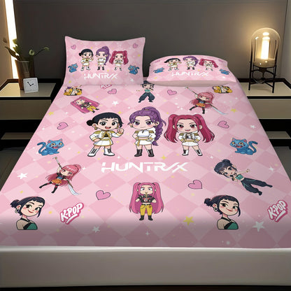 3pcs K-Pop Demon Hunters Printed Chipless Bed Sheet Set Multi Size Soft Bed Cover Bedroom Bedding Decoration Machine Washable
