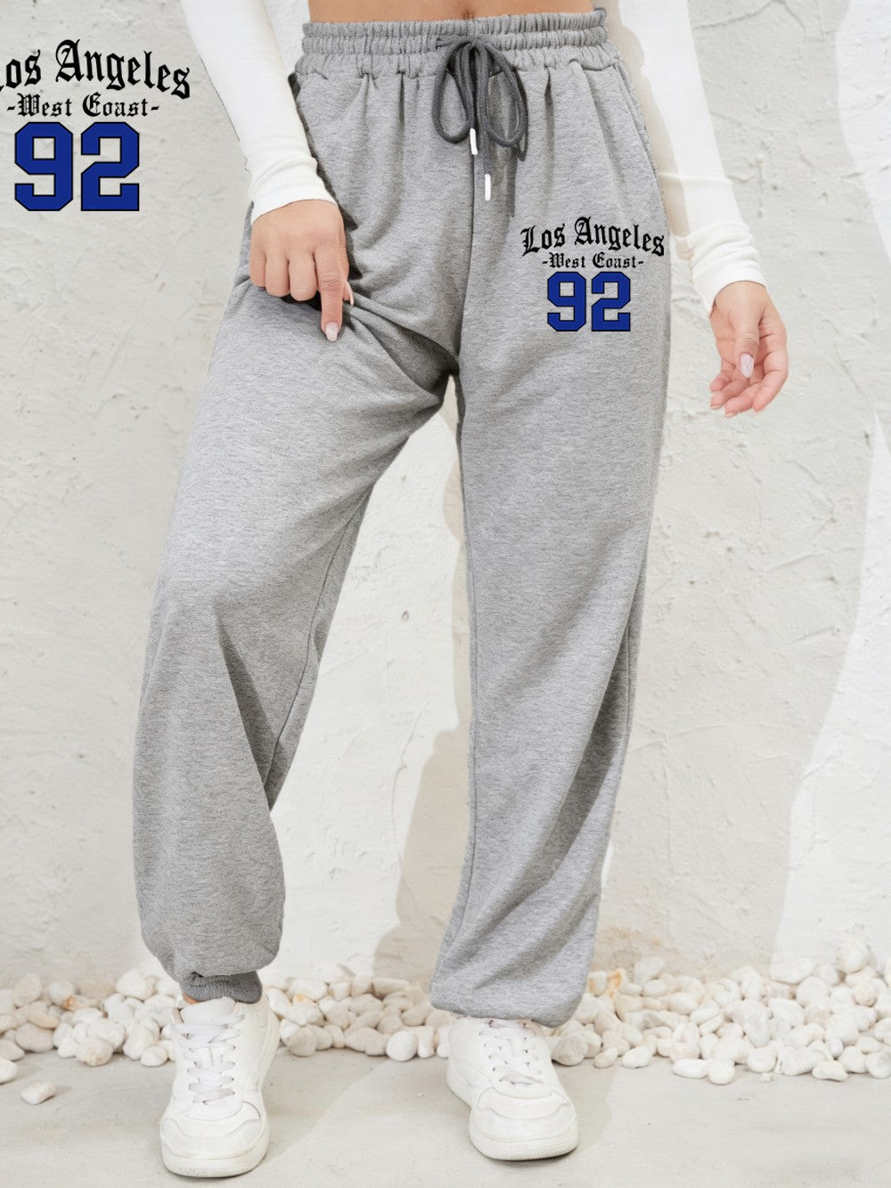 Los Angeles West Coast 92 Prints Sweatpants Womens Casual Jogger Pants Elastic Waist Pocket Fleece Trousers Autumn Woman Clothes