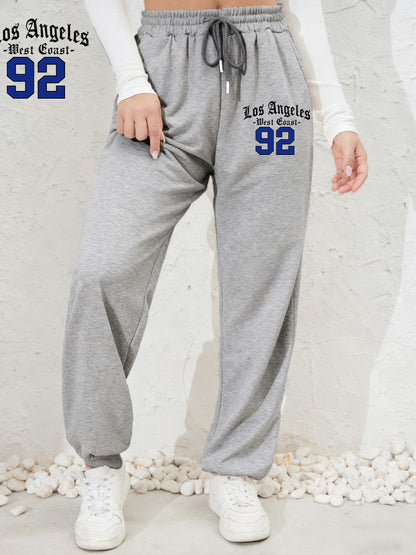Los Angeles West Coast 92 Prints Sweatpants Womens Casual Jogger Pants Elastic Waist Pocket Fleece Trousers Autumn Woman Clothes