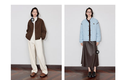 TOYOUTH Women Thick Cotton Coat 2024 Winter Long Sleeve Lapel Collar Contrasting Color Splicing Elegant Outwear Jacket Coat