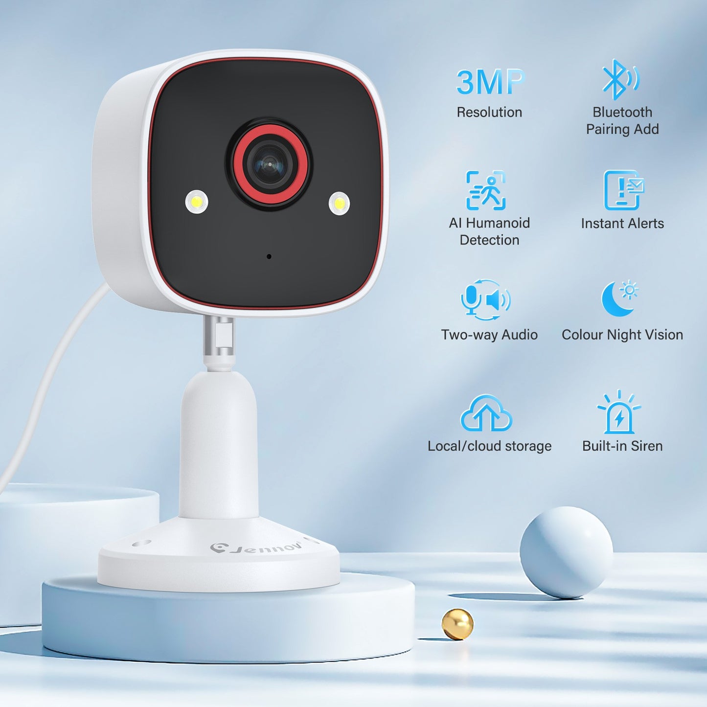 Jennov Outdoor/Indoor Security Cameras 2K HD Wireless WiFi Color Night Vision IP66 Waterproof Pet Dog Cat Baby Monitor Camera